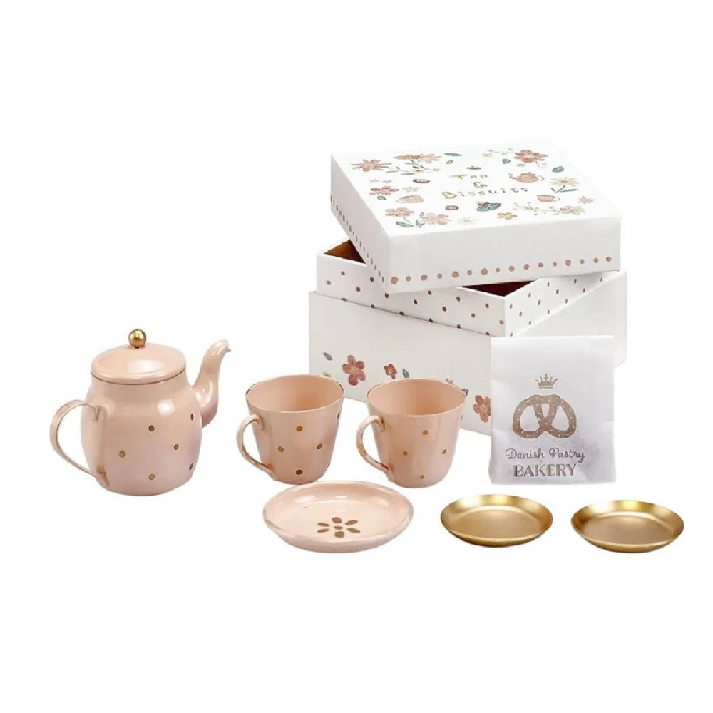 Aizulhomey Dollhouse Furniture Metal Tea Pot Set 7 pcs For Blythe OB24 BJD Dollhouse Accessories Mini Kitchen Toys Gifts