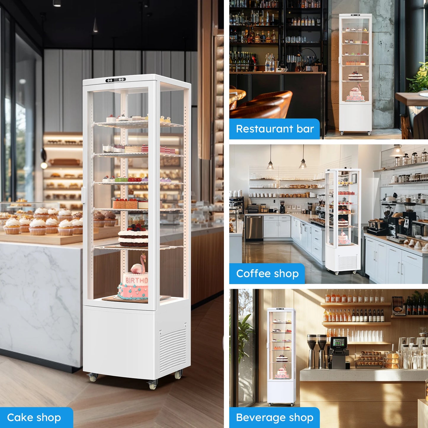 Commercial Refrigerator Display Case, Commercial Cake Refrigerator, Double-Layered Glass Fridge Bakery Cooler Interior LED Light