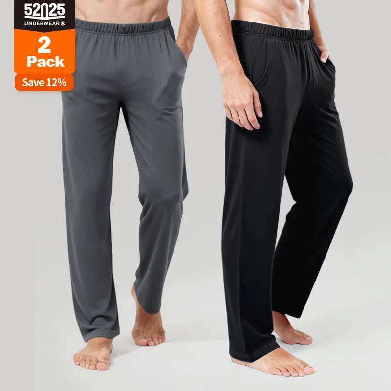 52025 Men's 100% Cotton Pajama Lounge Pants (2-Pack) β Relaxed Fit, Side Pockets and Breathable Everyday Comfort