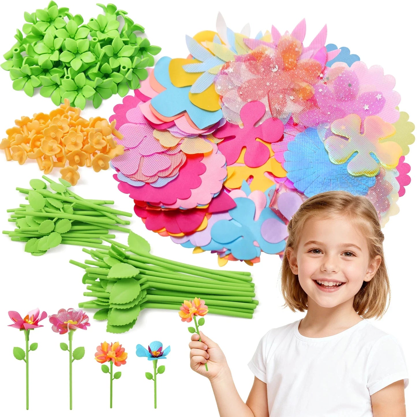 DIY Fabric Flower Bouquet Craft Kit for Kids - Handmade Girls Educational Toy Market Simulation Birthday Gift Creative Playset