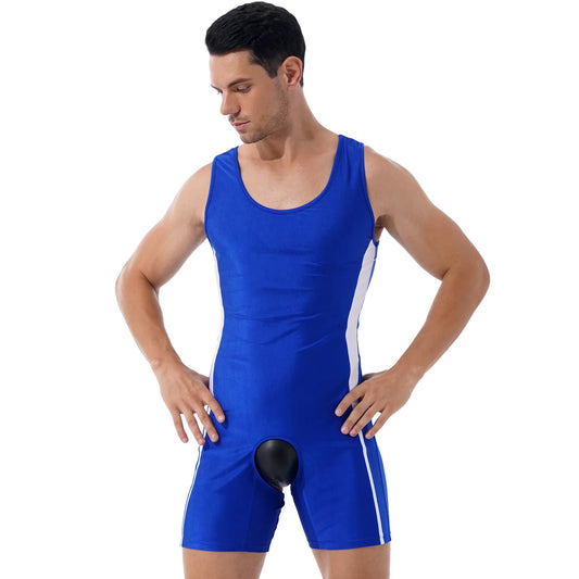 Sexy Mens Lingerie Open Crotchless Bodycon Bodysuit Male Body Shaper One-piece Open Butt Jumpsuit Wrestling Singlet Nightwear