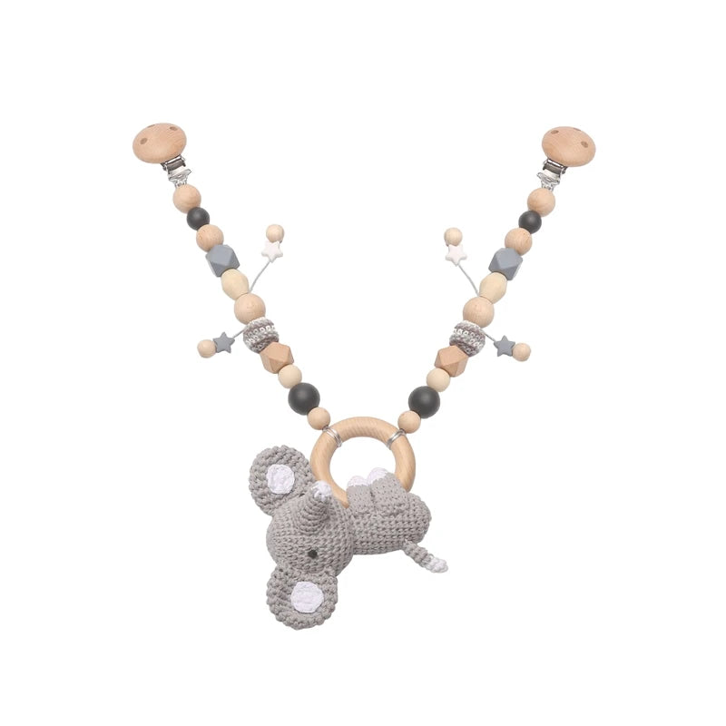 Baby New Animals Stroller Chain Wooden Pram Clip Pacifier Clip Chain Crochet Animal Teething Bracelet Mobile Stroller Toys