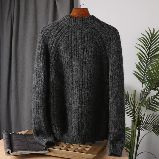 Wool Men Pullover Autumn Winter Thickening Warm Knitting Sweater Round Neck Raglan Sleeve Solid Long-Sleeve Casual Woolen Tops