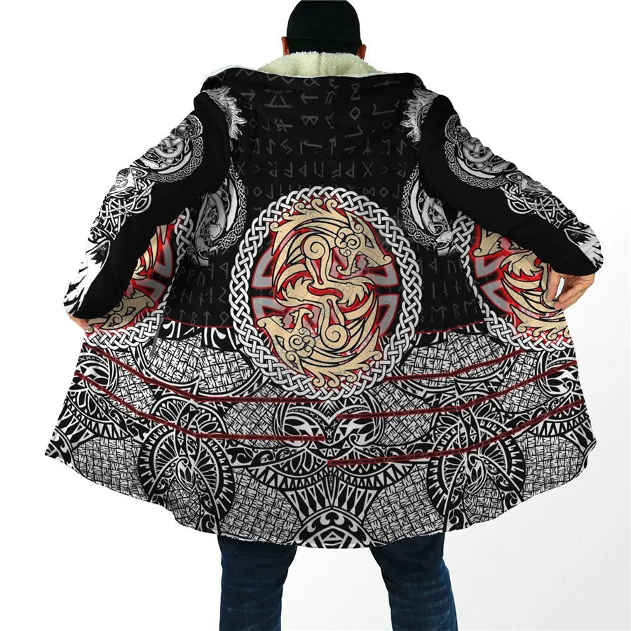 Yggdrasil - Norse Tree Of Life Cloak 3D Over Printed Hoodie Cloak for Men and Women Winter Fleece Wind Breaker Warm Hood Cloak