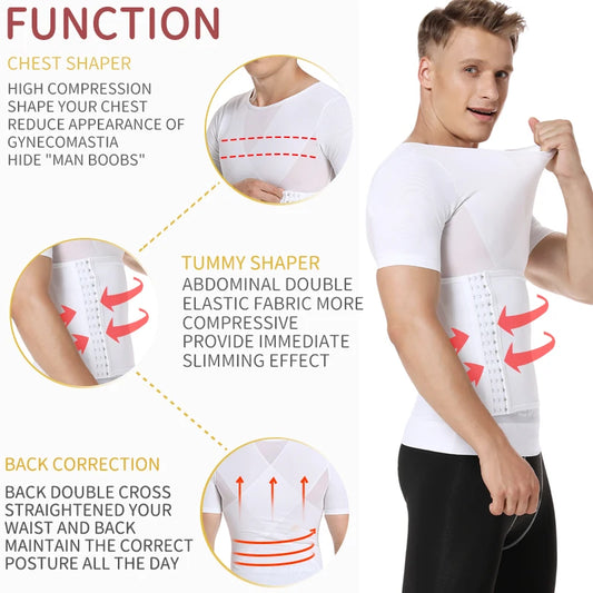 Mens Body Shaper Compression Shirts Abdomen Shapewear Tummy Slimming Sheath Gynecomastia Shapers Corset Waist Trainer Fajas Tops