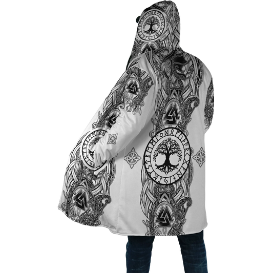 2025 Winter Fashion Mens Cloak Odin Raven Tattoo 3D Printing Fleece Hooded cloak Unisex Casual Thick Warm Cape coat PJ-01