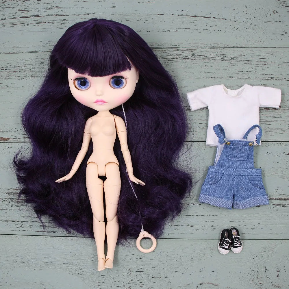 ICY DBS Blyth Doll bjd joint body white skin new faceplate matte face BL169 purple hair 30cm