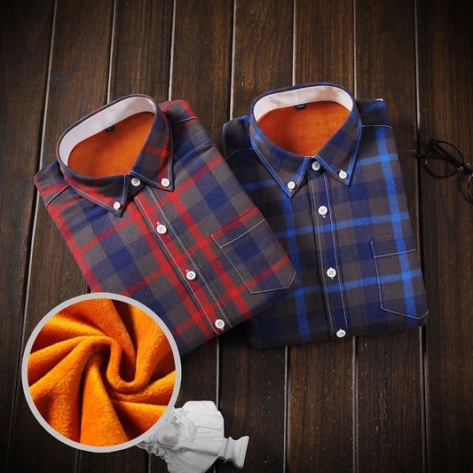Camisa Masculina Men Plaid Flannel Shirts Mens Casual Autumn Winter Spring Thick Warm Fleece Cotton Long Sleeve Shirt MCS06