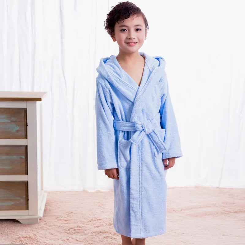 Winter Kids Bathrob 100% Cotton Boy Hooded Waffle Pink Bathrobe for Boys blue long pajamas bath robes sleepwear Sping Autum