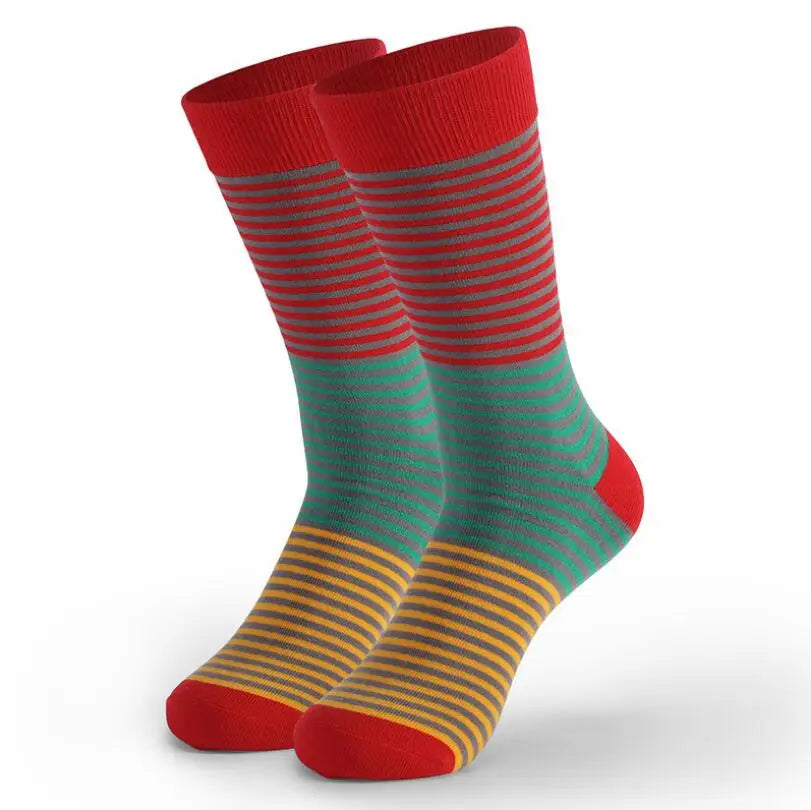 5Pairs Large Size Men Socks Hot Sale Standard Business Casual New Socks Striped Happy Cotton Sokcs Colorful Men Long Socks