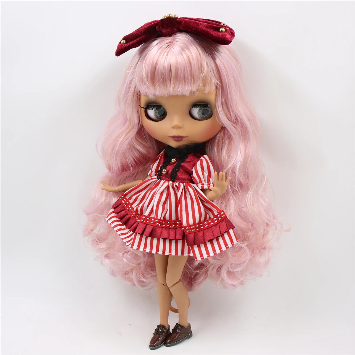 ICY DBS Blyth Doll 1/6 bjd joint body dark skin matte face purple mix pink hair toy 30cm girls gift
