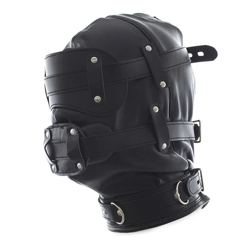 PU Leather Hood Headgear with Dildo Mouth Gag Ball Bdsm Toys Bondage Gear Hood Toys Adult Games Sex Products Sex Toys for Women