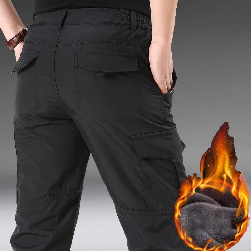 2024 Winter Men's Tactical Cargo Pants Plus Velvet Breathable Autumn Casual Long Trousers Male Quick Dry Multi-pocket Pant Warm