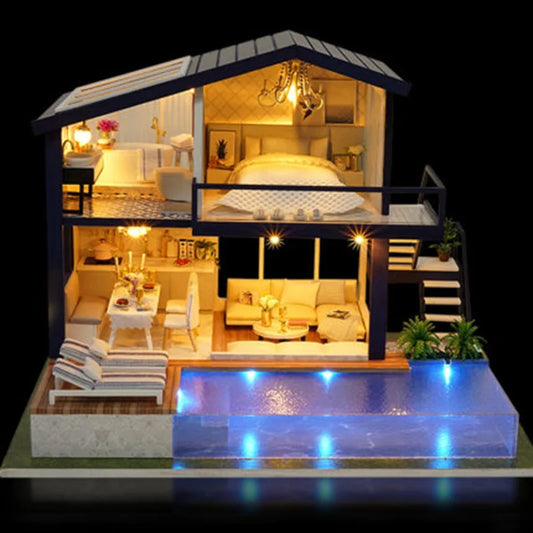 DIY Big Doll House Wooden Doll Houses Roombox Miniature Home Furniture Dollhouse Kit Casa Toys for ChildrenBirthday Gifts