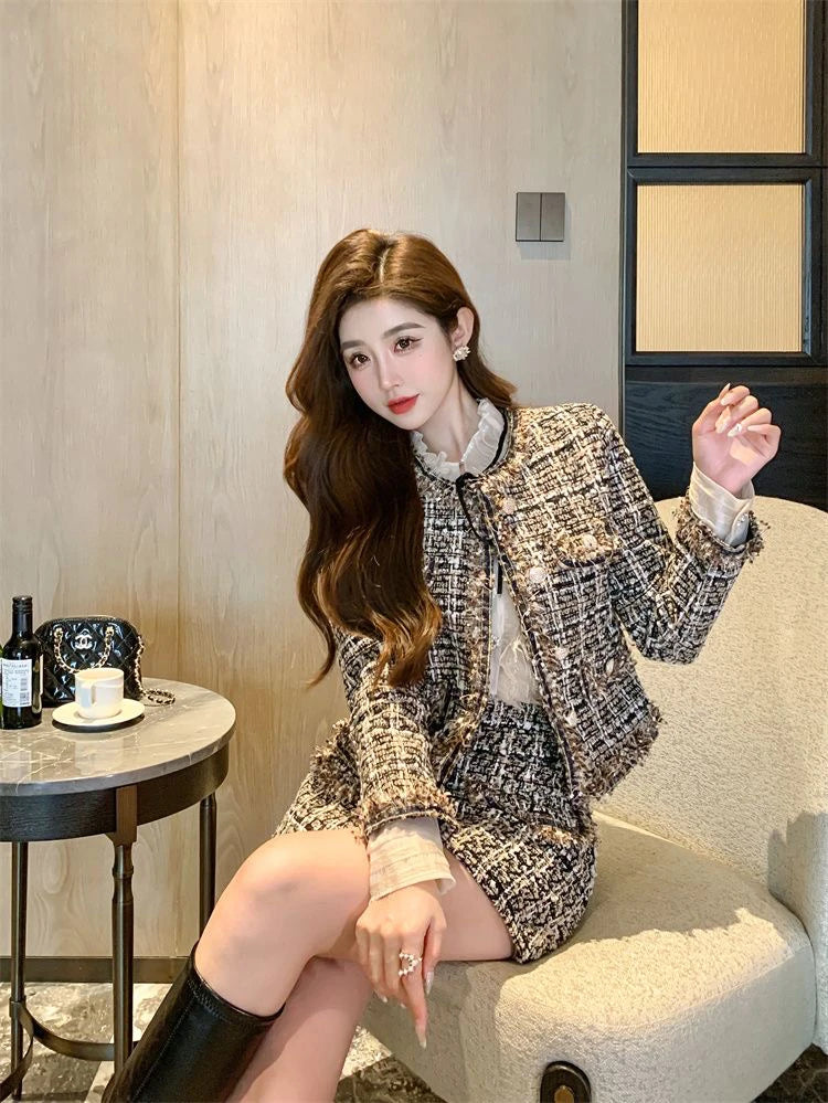 Early Autumn Small Fragrance Style Set Women's Autumn Winter Elegant Fashion High-End Feelings Outerwear Half Skirt Two-Piece...