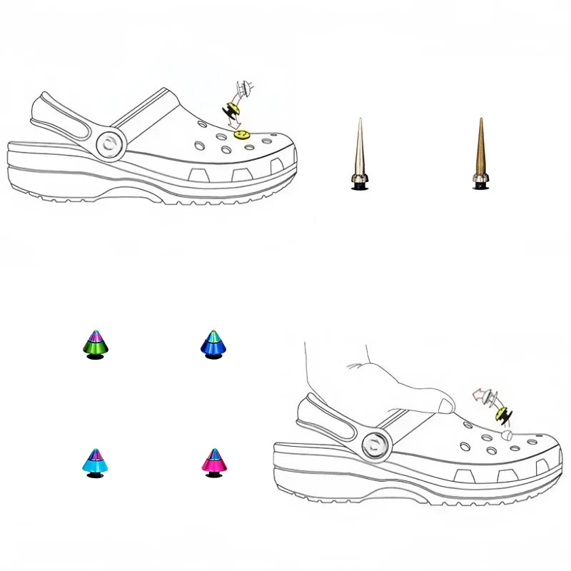 Shoe クロックス Accessories Decorations 지비츠 Charm Pins Buckles Conical Punk Style Metal Hole Sandals Ornament Kids Gift 1 Set 14 Pcs
