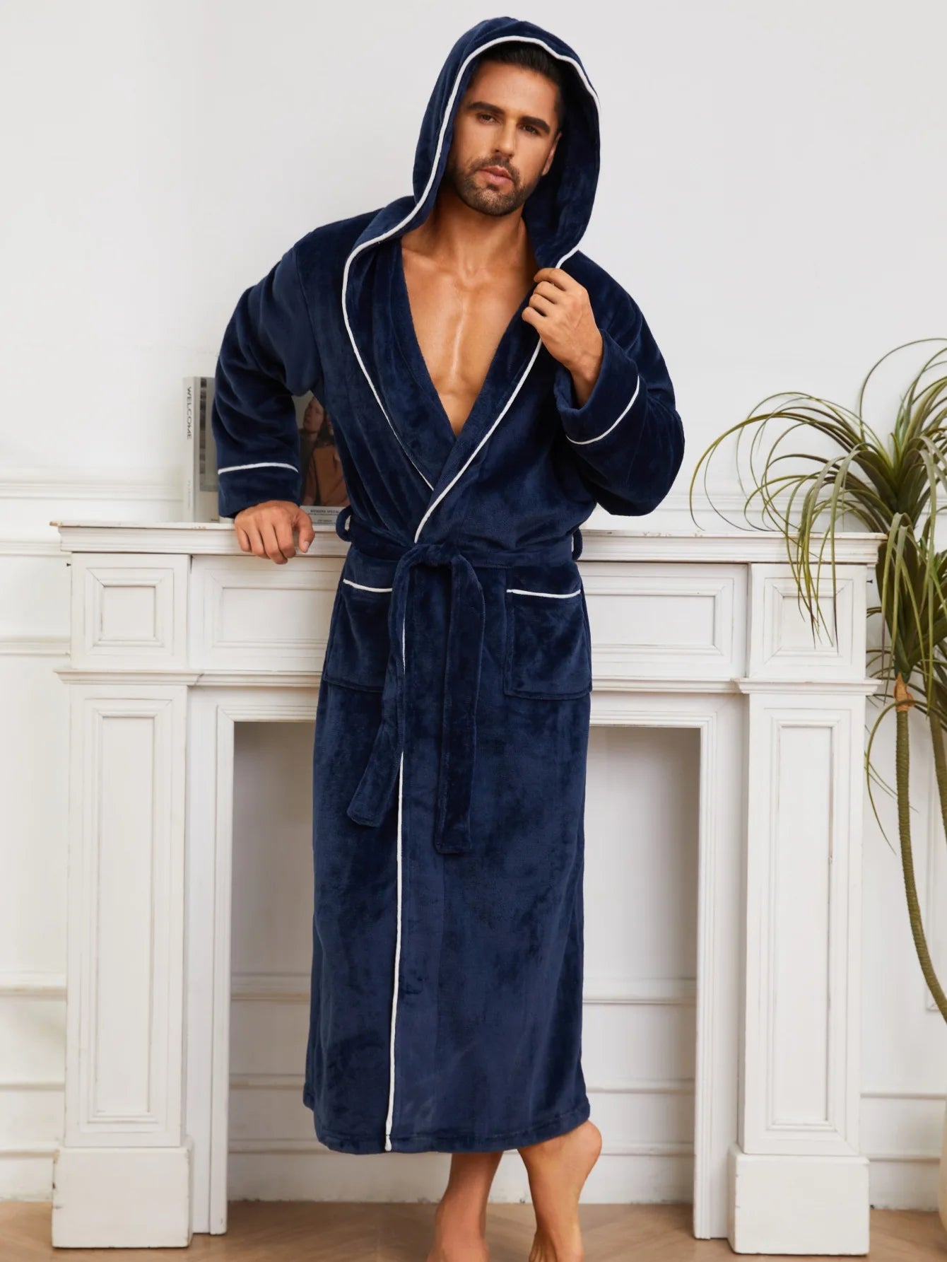Winter New Arrival Men's Flannel Couple's Robes Men's Flannel Bathrobe Pyjamas Women's Coral Fleece Thickened Mid-Length Robe