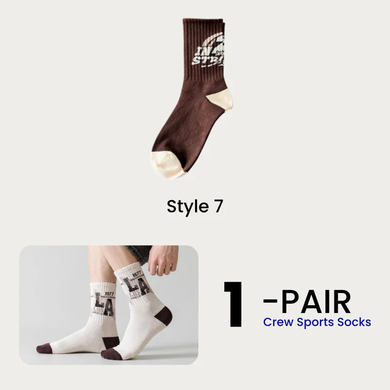 1/4/8 Pairs Men's Crew Socks Retro American Alphanumeric Print Basketball Sports Socks Graffiti Style Couple EU 37-44 US 6-12