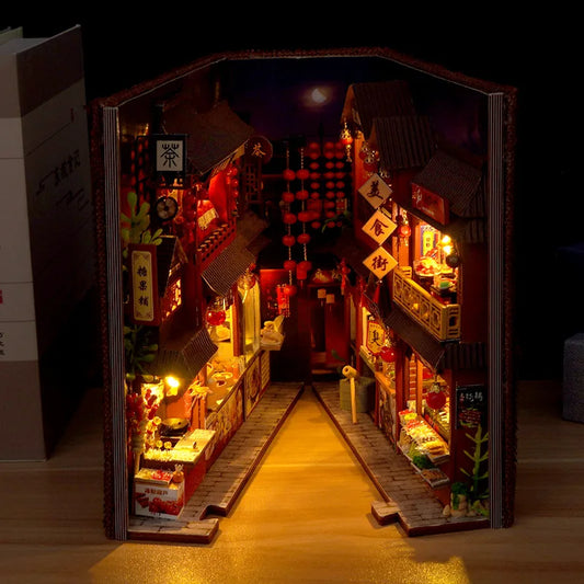 Diy Book Nook Doll House Miniature Wooden Bookshelf Shelf Insert Miniatures Home Model Kit Dollhouse Birthday Toy Gifts