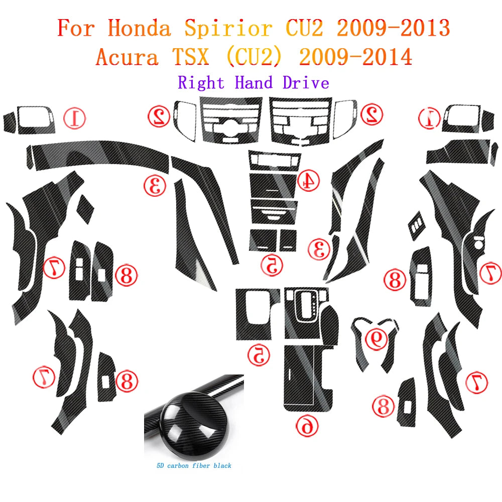 For Acura TSX CU2 2009-2013 Car-Styling 3D/5D Carbon Fiber Car Interior Center Console Color Molding Sticker Decals Parts