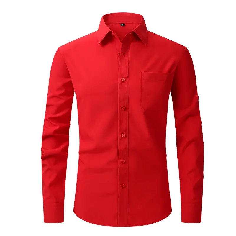 Fashion Business Casual shirt Men's slim long sleeve shirt solid color business social non-ironing anti-wrinkle American code