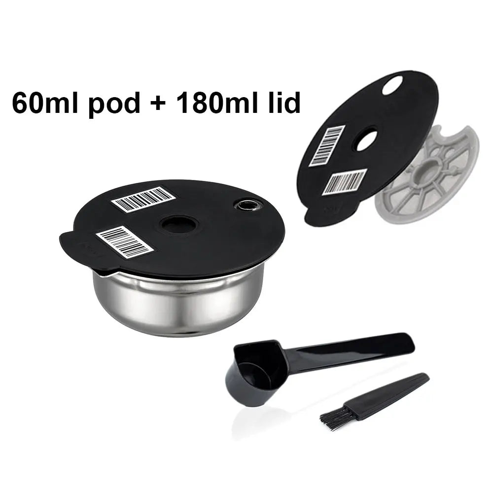 Stainless Steel Reusable Tassimo Coffee Pod Refillable Coffee Capsule for Bosch Tassimo Maker 60 180 200 220ML Silicone Lid