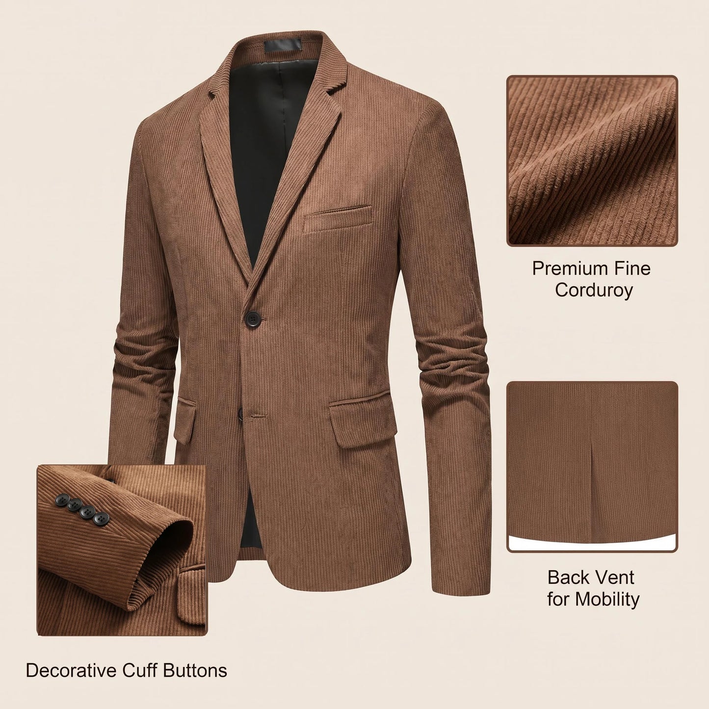 Corduroy Men's Casual Blazer Formal Men's Jacket Brown Coats Men Outwear Suit Blazer for Man Men Single Breasted Suit New