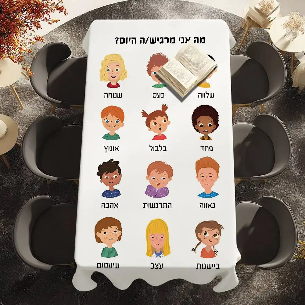 Alphabet Nordic Hebrew Letters Kids Table Cloth Picnic Terrace Restaurant Holiday Party Washable Stain-Proof Polyester