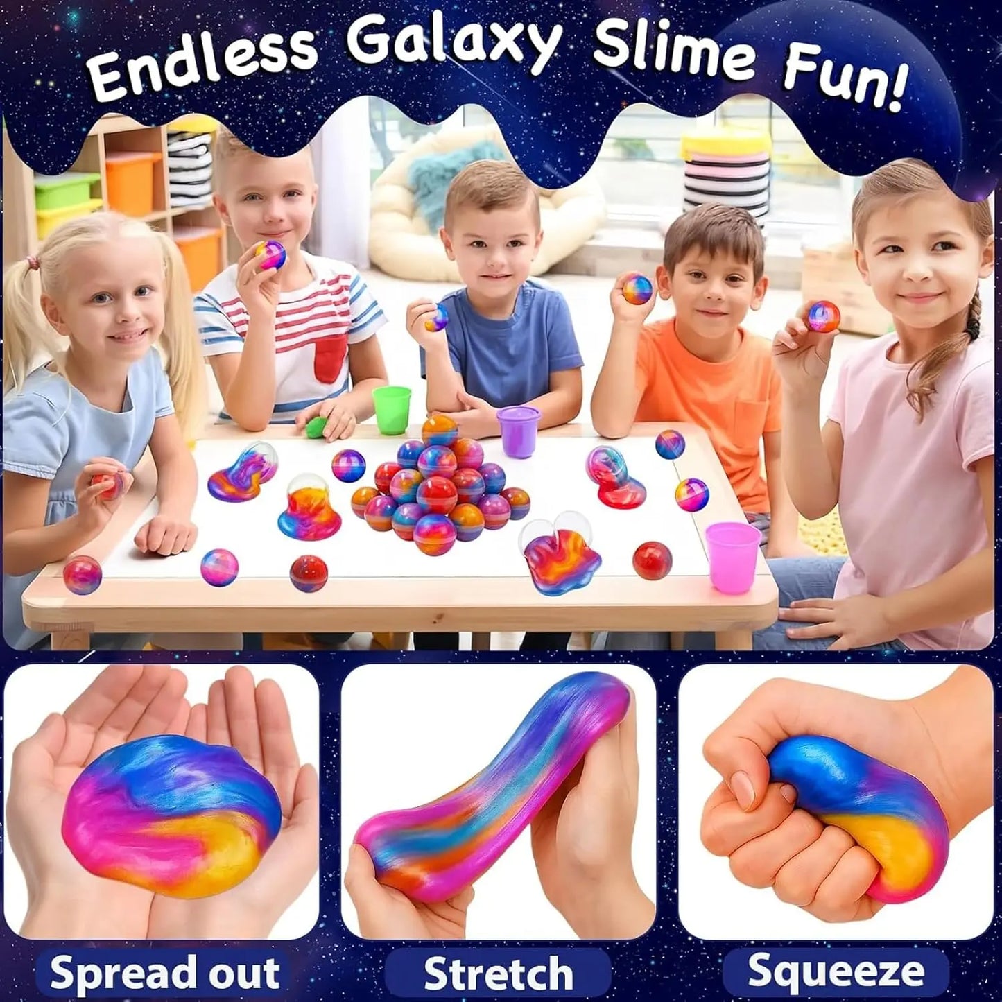 24pcs Galaxy Slime Eggs Starry Sky Crystal Mud Non-Sticky Stress Relief Fidget Toys Modeling Clay for School Class Birthday Gift