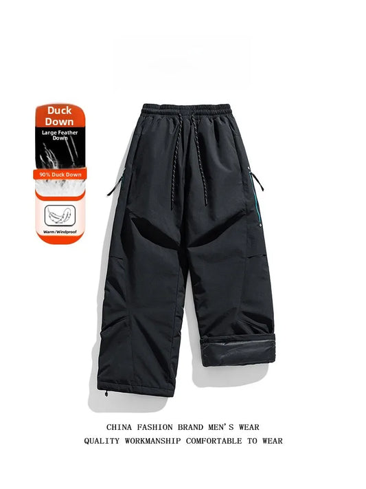 Thickened Large Size Men's down Pants Winter Outdoor Climbing Straight Leg Long Trousers Windproof Warm Casual Polyester Fiber