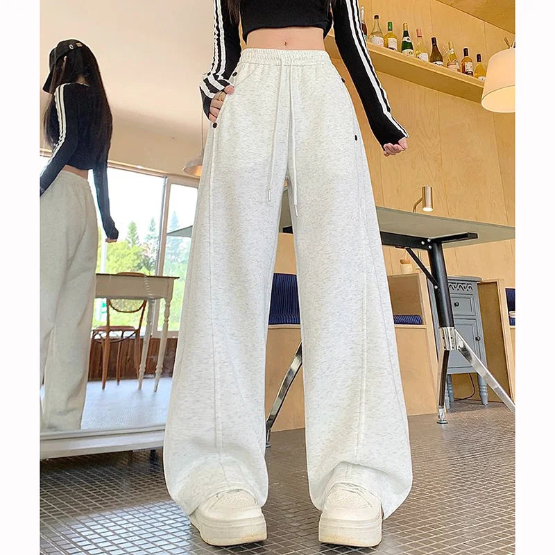 Girls Solid Loose Fit High Waist Trousers 2025 Classic Female Wide Leg Sweatpants Women Korean Fashion Casual Pants