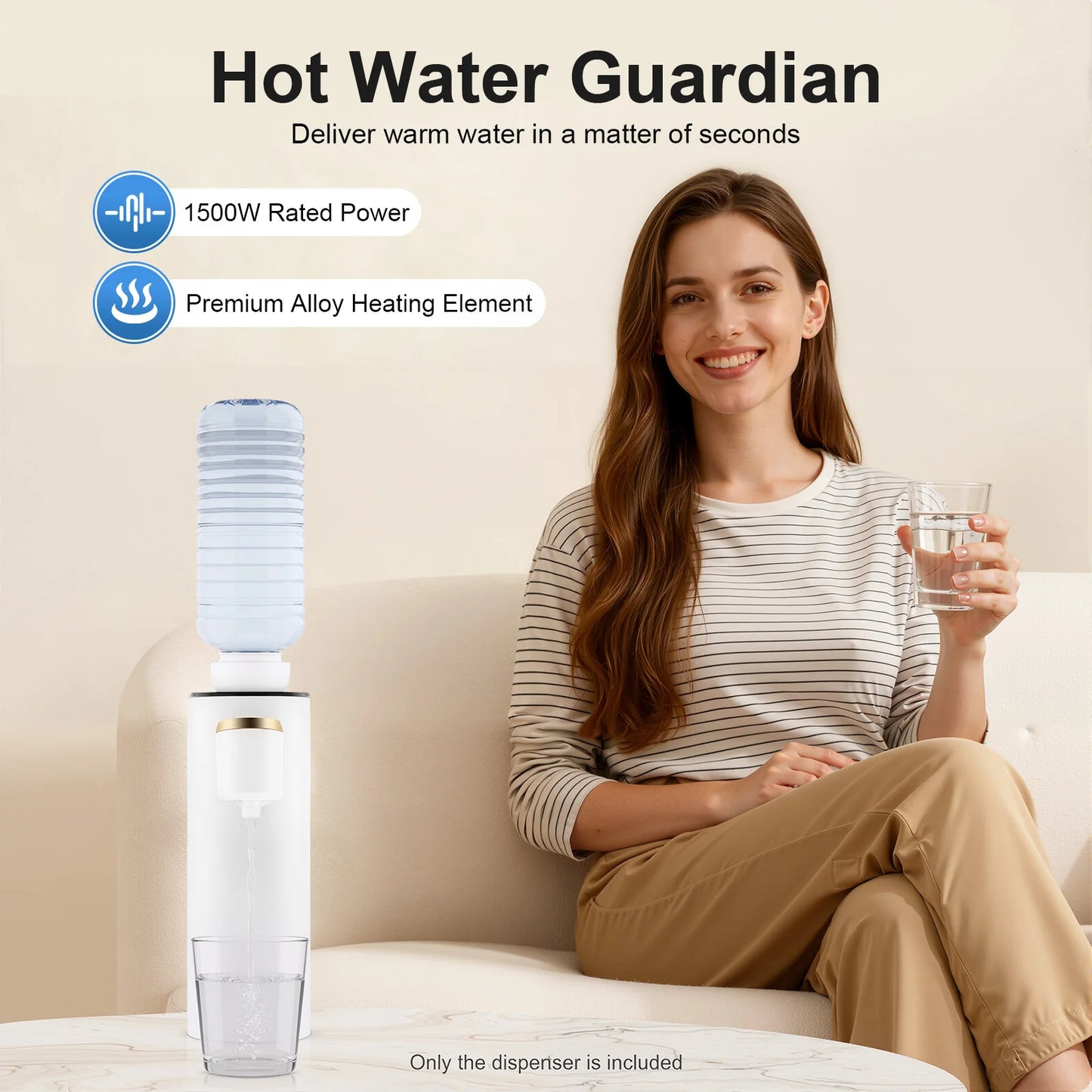White Instant Hot Water Dispenser 5 Temperature Settings 1500W LED Display Portable Water Warmer 3 Usage Modes Countertop Baby Bottle Warmer Formula Maker Mineral Bottled Water Dispenser US Three pin Plug
