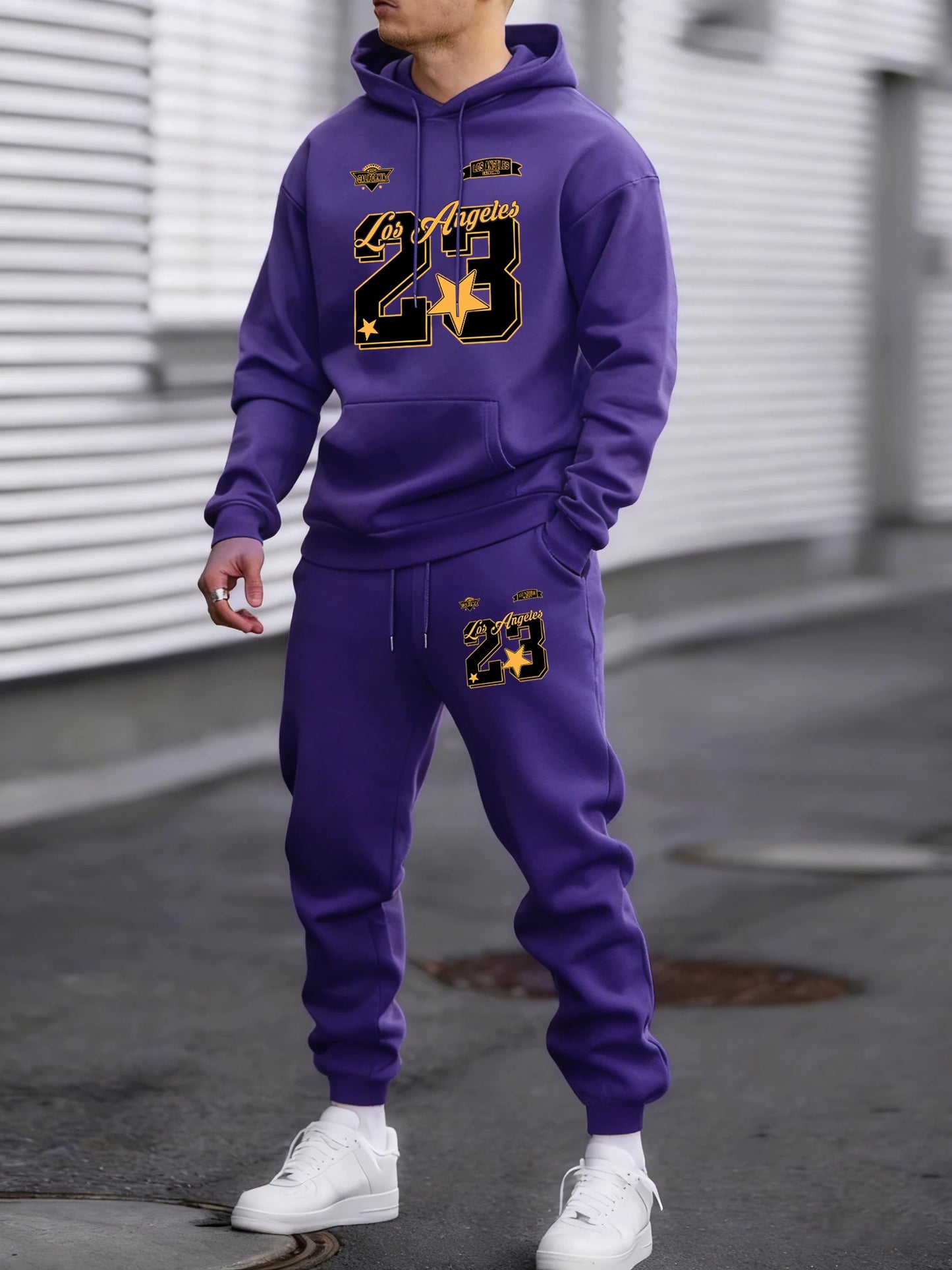 California Los Angeles Number 23 Print Autumn Winter Man Hoody Long Pants Set Fleece Jogging Sweatpant Basic Casual Sweatshirts