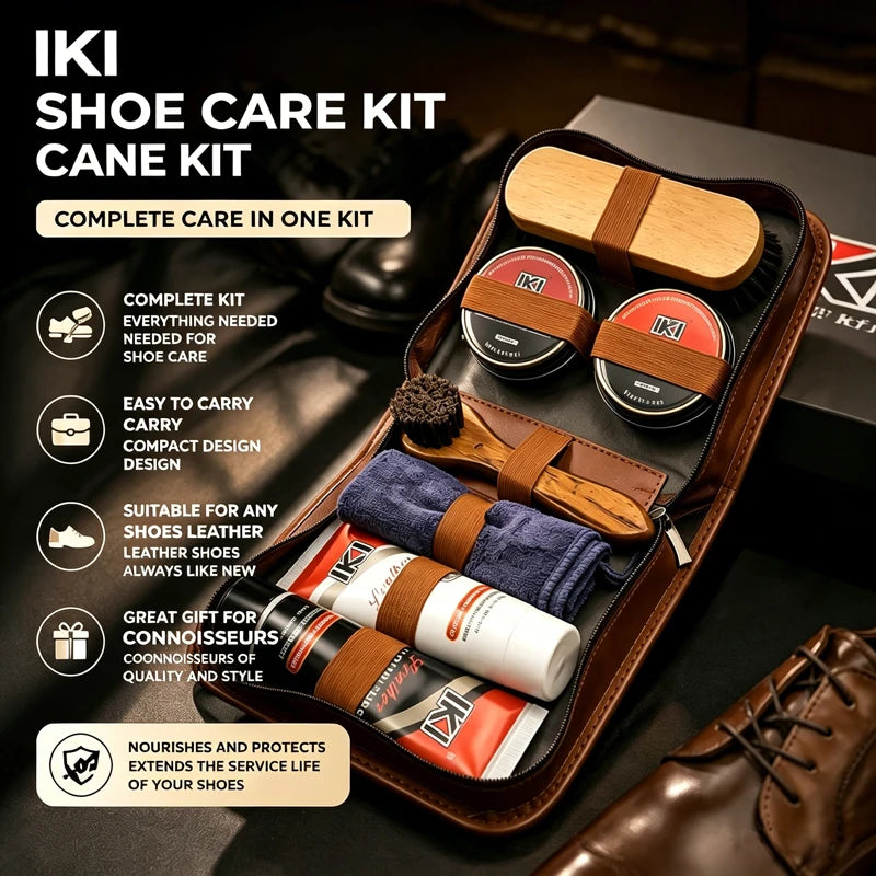 IKI Leather Shoe Care Kit - Premium Footwear Cleaning And Conditioning Set for Leather Goods