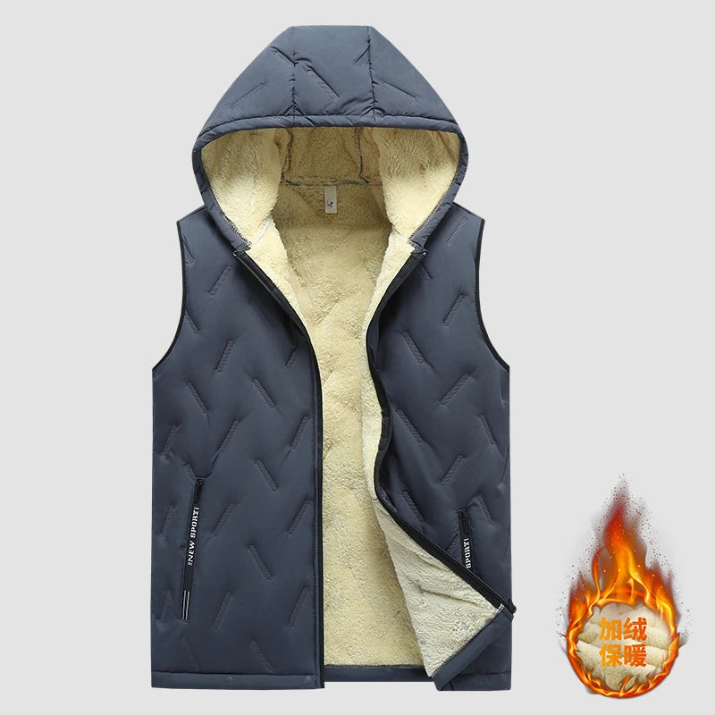 Men's autumn and winter two-piece thickened fleece hoodie vest, comfortable and warm, suitable for daily life, shopping, travel