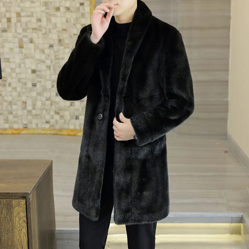 High Quality Fashion Handsome Double-sided Wear Fur One Thick Winter Suit Collar Trench Coat Gold Mink Fur Men's Top Button