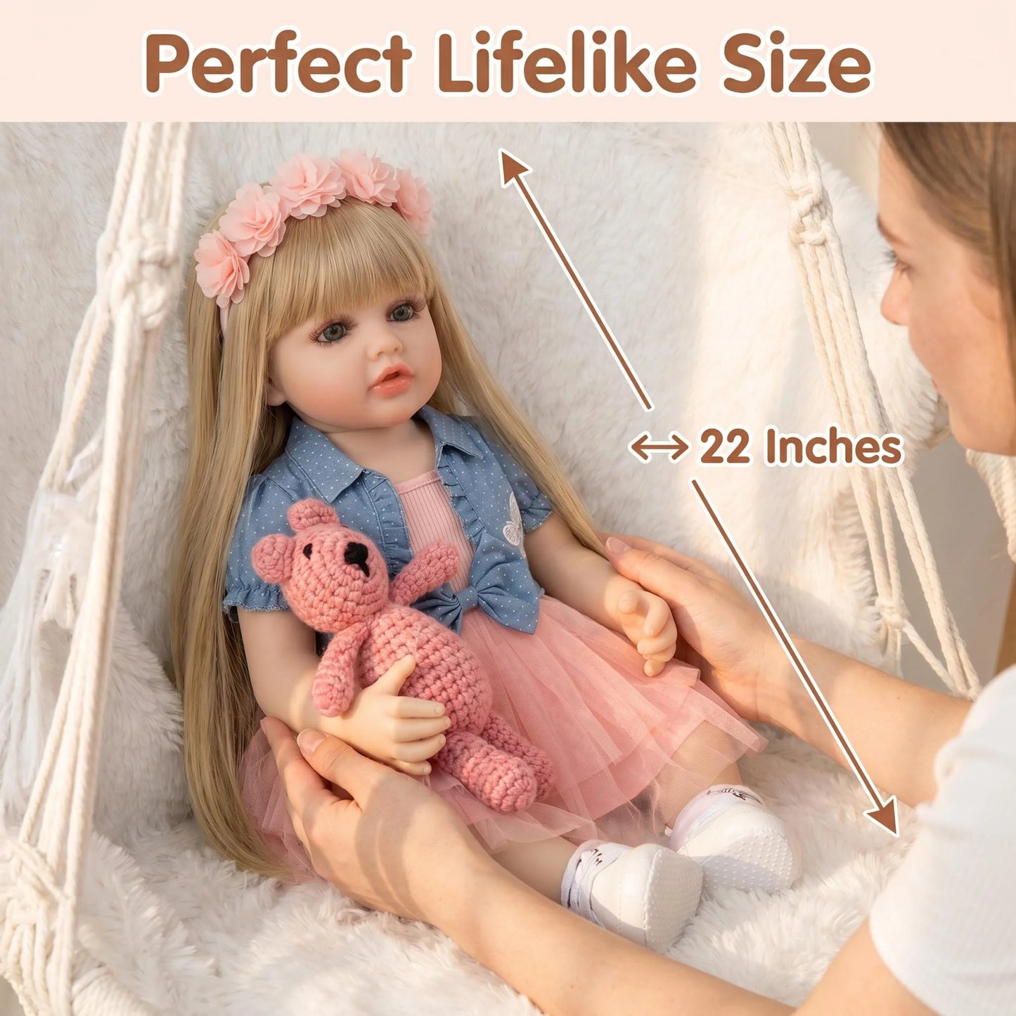 NPK 55CM Lifelike Vinyl Reborn Baby Doll Waterproof Betty with Long Blond Hair Princess Toddler Real Touch Collectible Doll