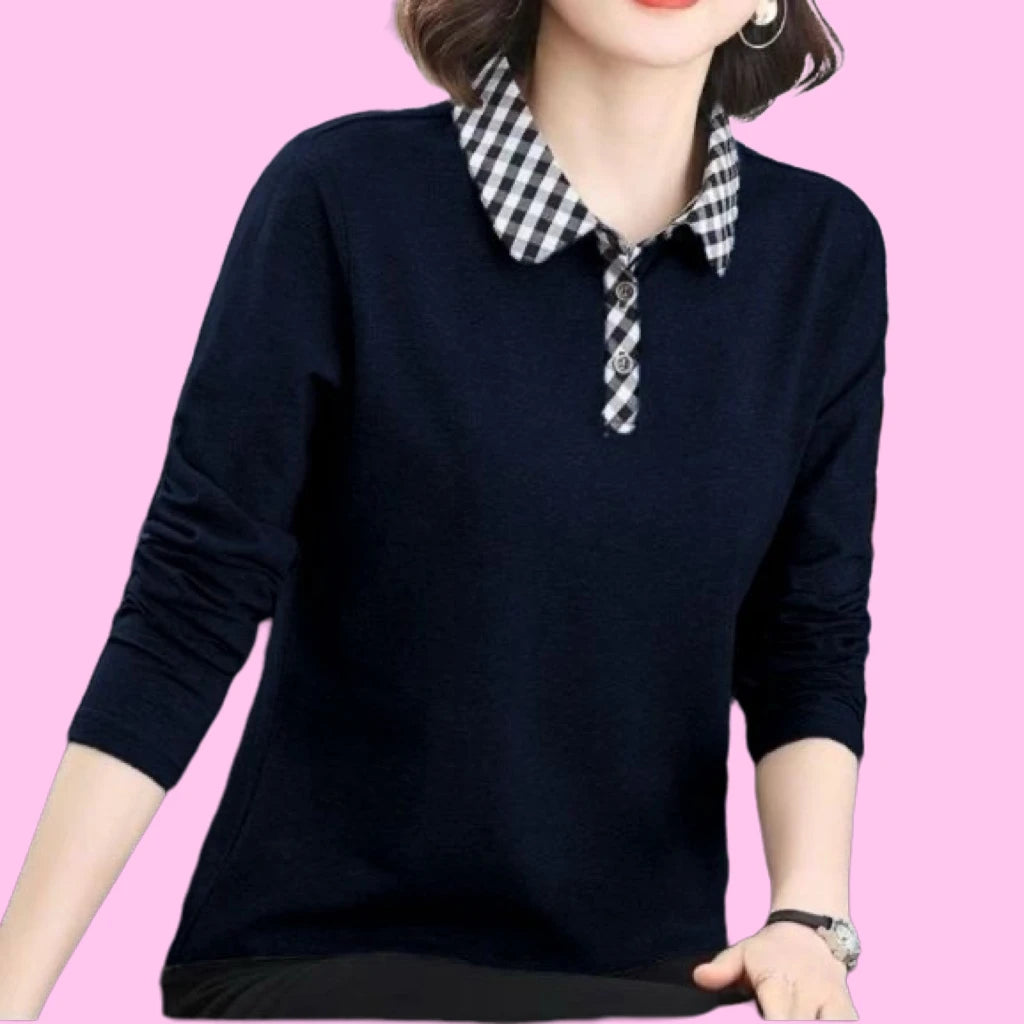 Elegant Long Sleeve Neck Shirt for Middle-Aged Women Fashionable Age-Defying Mommy Style Spring Autumn New Arrival