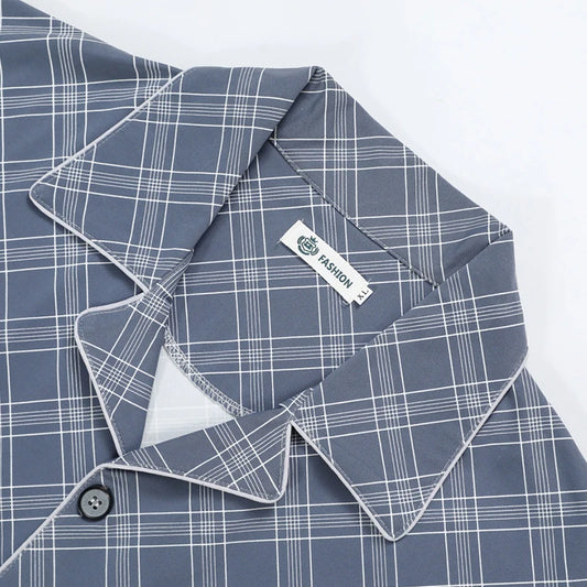 Men's Pajamas Spring Fall and Winter Plaid Printed Long-Sleeved Casual Home Wear Sleepwear 2 Piece Set Big Size Soft Loungewear