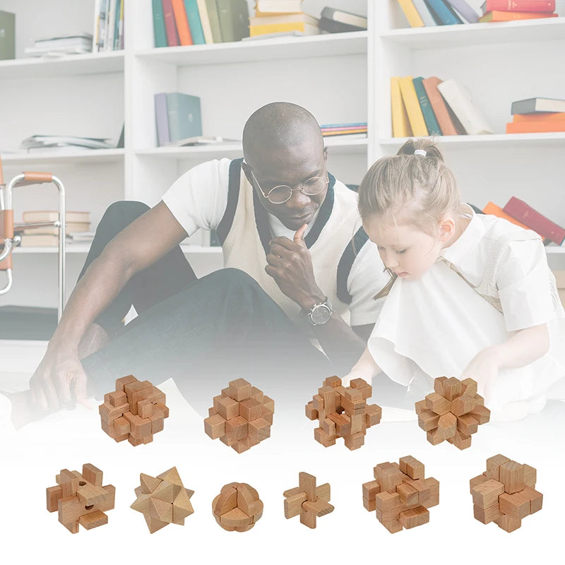 10pcs/lot Kong Ming Luban Lock 3D Handmade Bamboo Math Puzzles Brain Teasers Educational Finger Toy Birthday Xmas Gift