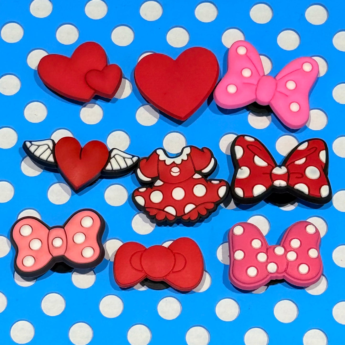 9-100PCS Cartoon Red Dress Bow Heart PVC Sandals Garden Shoe Charms Decorations DIY Bracelets Slipper Accessories Party Gift