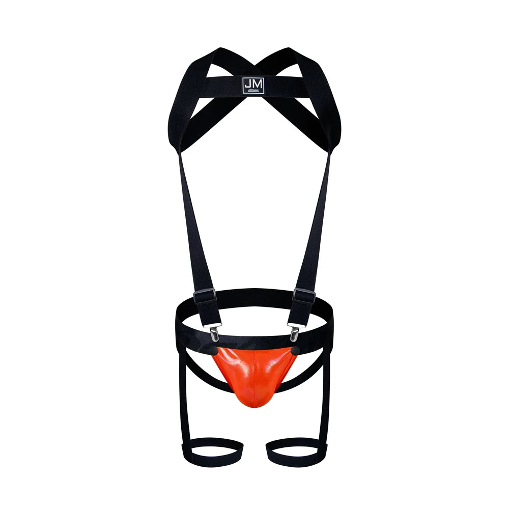 Detachable Split-type Sets Mens Strap Harness Bodysuit Black Leather Men Sexy G String Thong Jockstrap Leg Bondage Gay Underwear