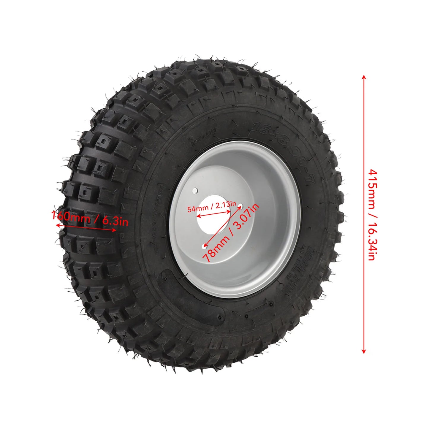 16X8-7 Tire with Rim Replacement 7 Inches Excellent Road Grip Puncture Proof Go Kart Tire for Cart Garden Lawn Mower