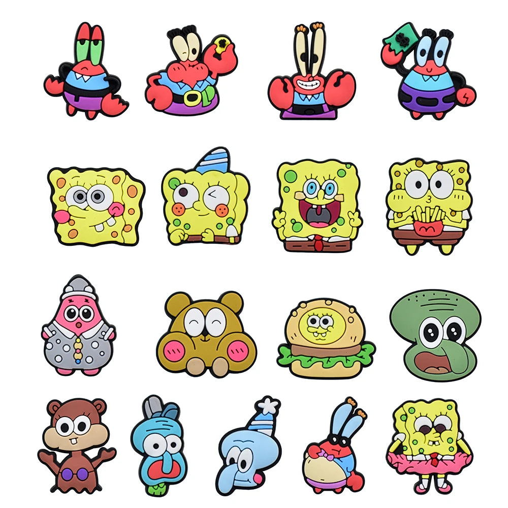 17/50/100Pcs SpongeBob SquarePants Shoes Charms Cartoon Clog Sandal Garden Shoe Decoration Accessorie Buckles Kids Party Gifts