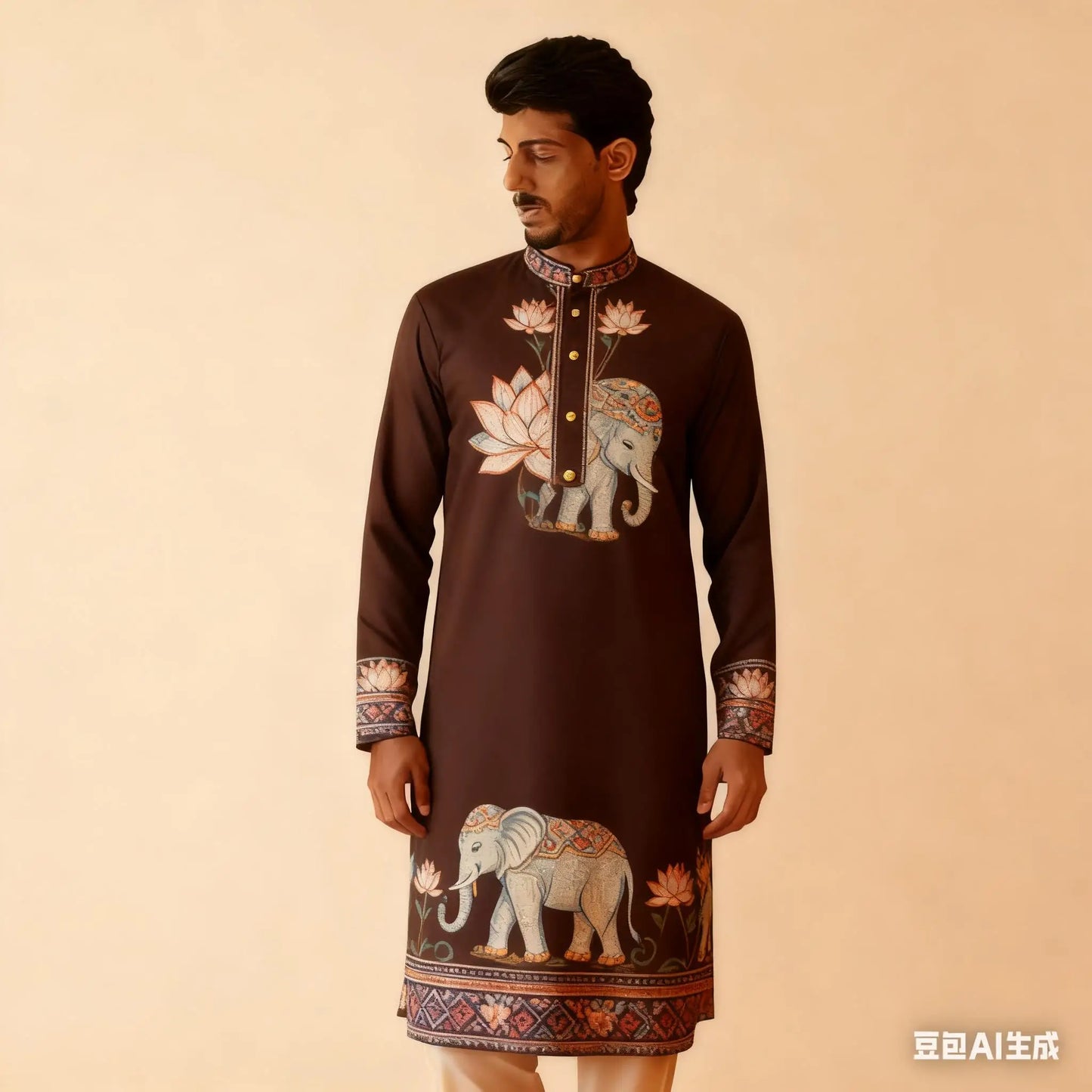 National Style Men Digital Printed Kurta Vardha Regular Mandarin Long Suitable Musulmans Homme Traje Arabe Hombre