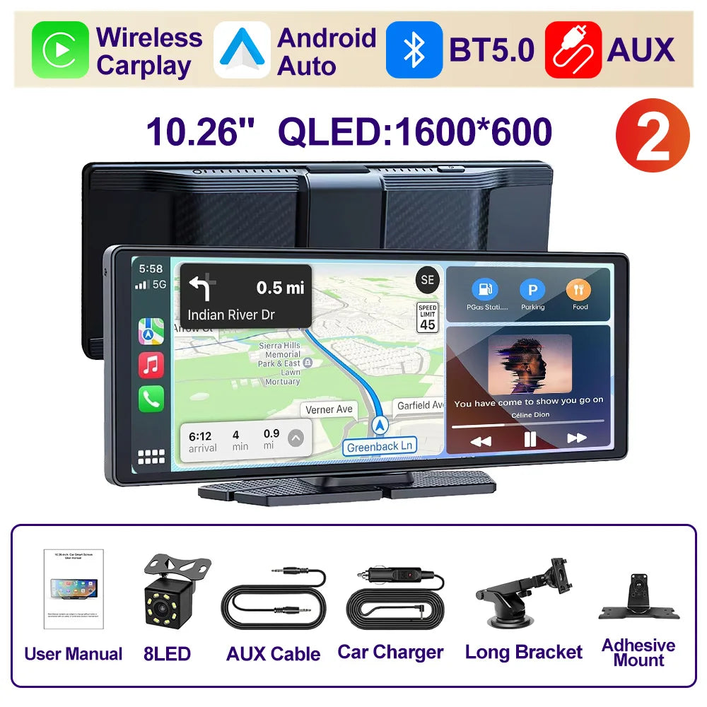 XIMA X10Plus Portable Wireless CarPlay and Android Auto Car Radio Multimedia Stereo Audio GPS Navigation Dashboard Mirrorlink