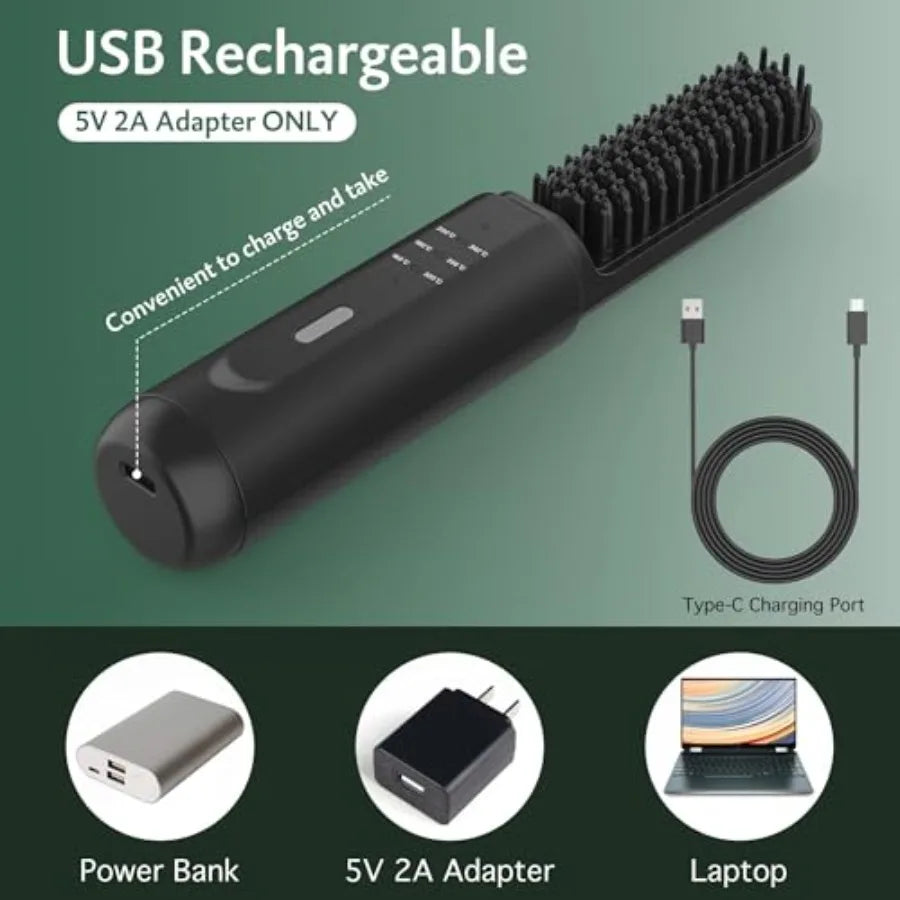 Beard Straightener for Men, Portable Cordless Heated Hair and Beard Straightening Brush with Anti-Scald and Ionic Technology, 3