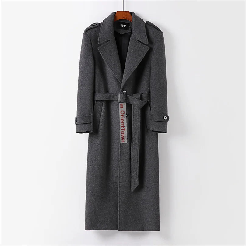 Wool Overcoat Men's Knee Length Windbreaker Autumn Winter Style Handsome British Trend Long Sleeve Woollen Coat Trench Jacket