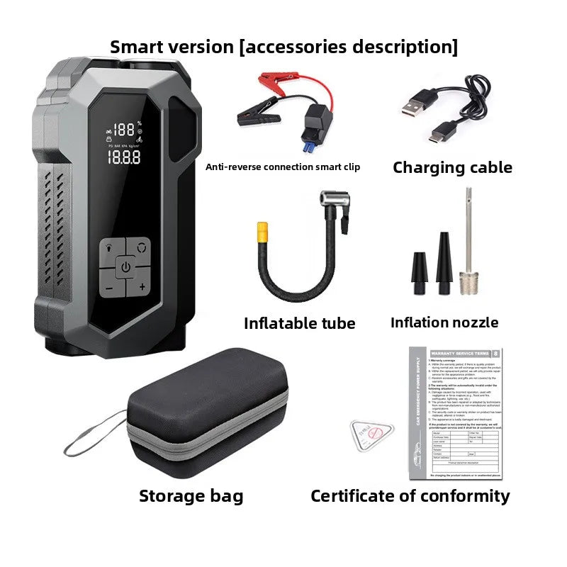 Jump Starter Power Supply Wireless Tire Air Pump Integrated Machine Electric Ignition Artifact Equipped with USB Port LED Light