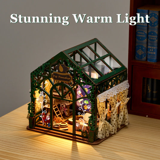 DIY Book Nook Kit Pet Paradise DIY 3D Wooden Puzzle Miniature Dollhouse Home Decoration Bookshelf Handmade Model